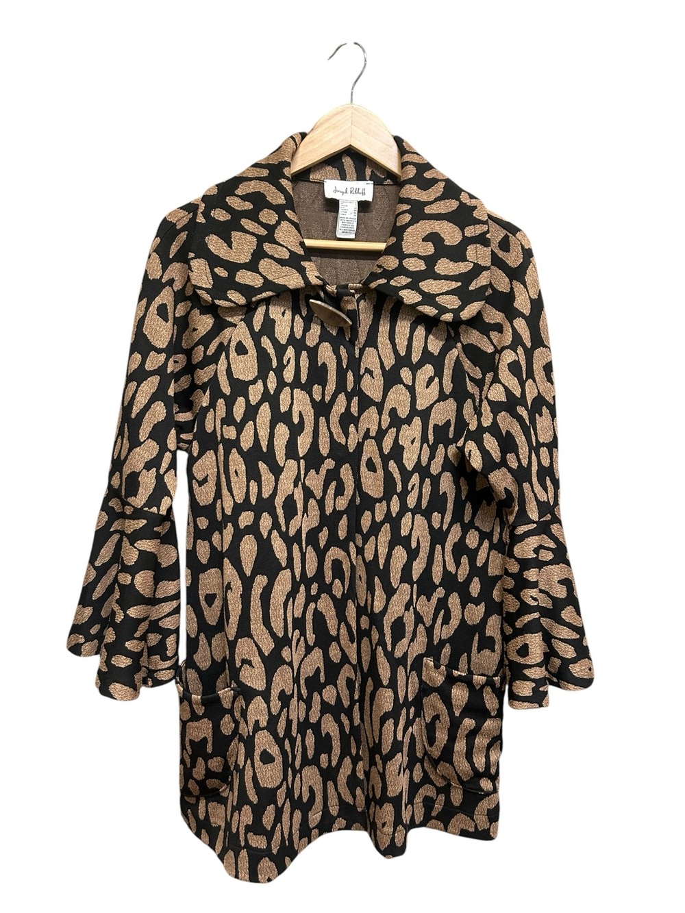 Joseph Ribkoff Leopard Bell Sleeve Stretchy Knit Coat Jacket Size 4
